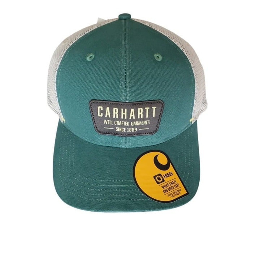 Carhartt Canvas Crafted Patch Truckers Hat Cap Slate Green White‎ Mesh Back
